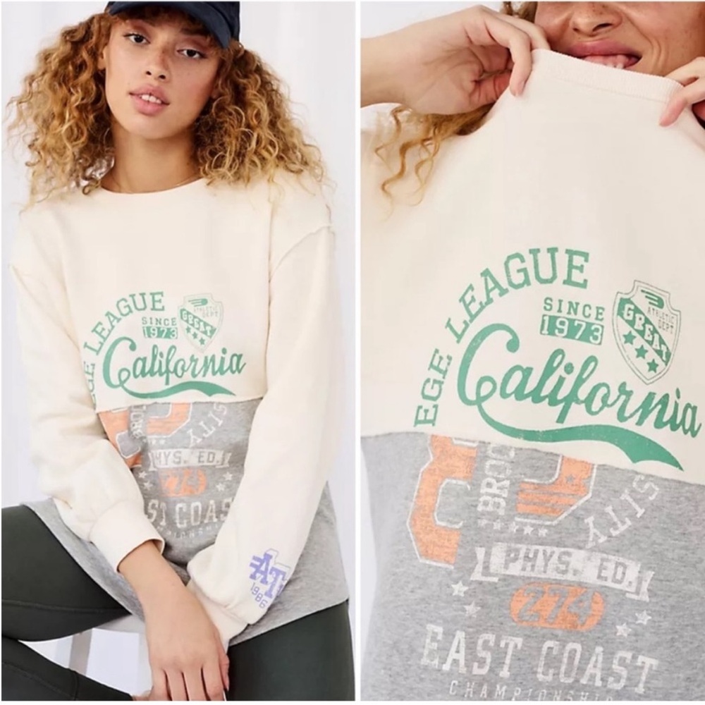 Anthropologie Maeve California Graphic Colorblock Varsity Sweatshirt